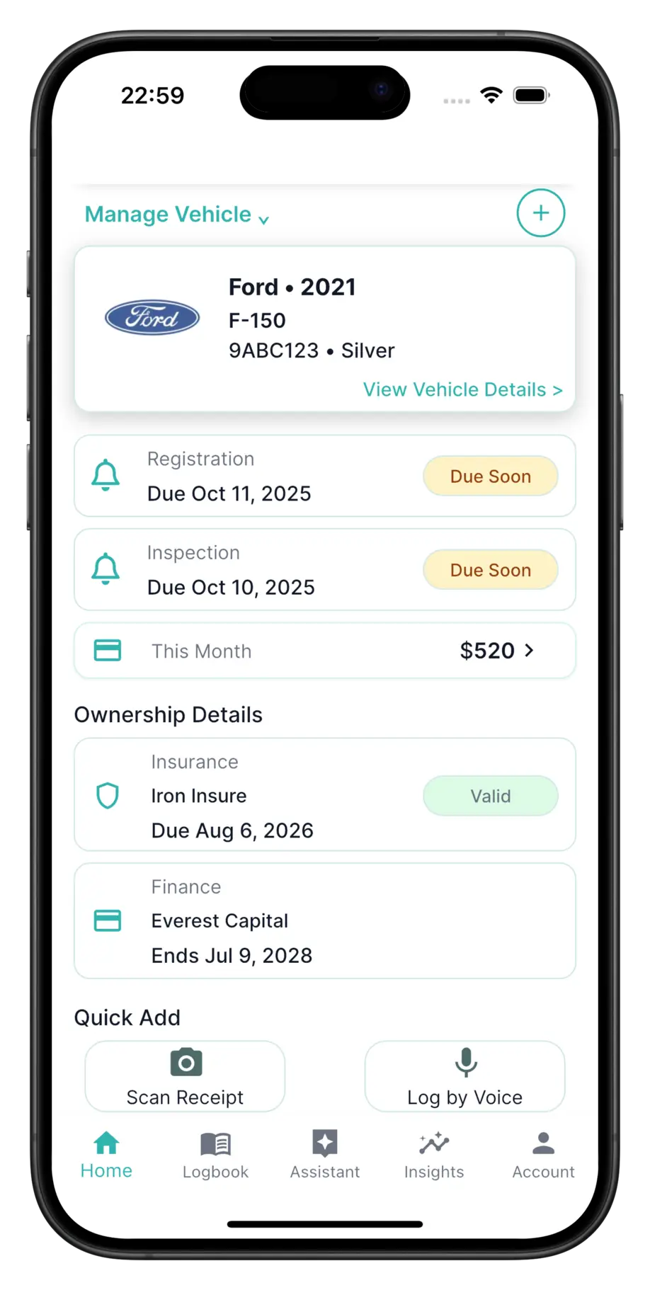 PitSync app — US registration and inspection reminder timeline